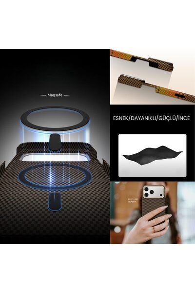 Nezih Case Apple iPhone 17 Pro Uyumlu Magsafe Şarj Özellikli Karbon Fiber Premium Kapak Kılıf
