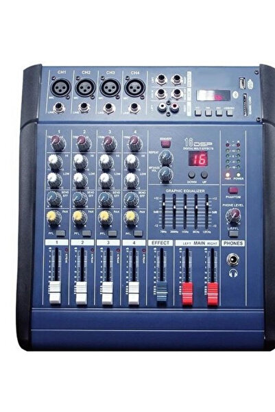 MOHAMED Professional audio mixer with 2x250 W power amplifier, 4 channels, 16 effects, 5-band equalizer