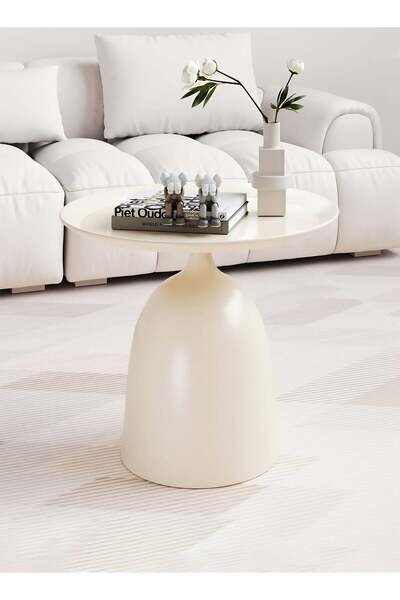 Taimi طاولة قهوة معدنية بتصميم عصري - طاولة جانبية للأريكة، مقاومة للماء والصدأ - 43 × 40 سم - أبيض كريمي