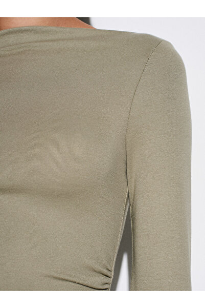 Dilvin 32198 Boat Neck Gathered Top-Çağla