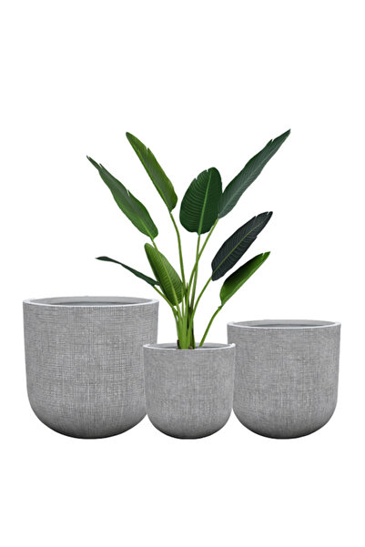 DRAMA HOME Set of 3 Fiber Planters - Modern design in various sizes for artificial and natural plants