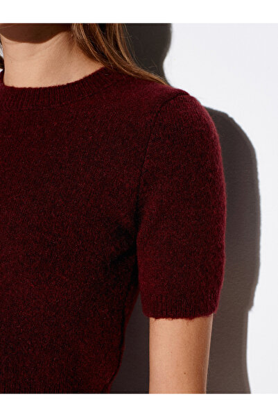 Dilvin 10651 Pulover tricotat cu mânecă scurtă din amestec de lână-Burgundy