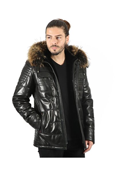 vivamood Luan Erkek Yün İçlikli Jumbo Baskılı Kuzu Deri Kaban-4xl