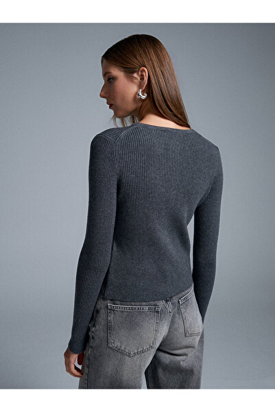Dilvin 10819 Wool Blend Thin Knitwear-Smoked M.