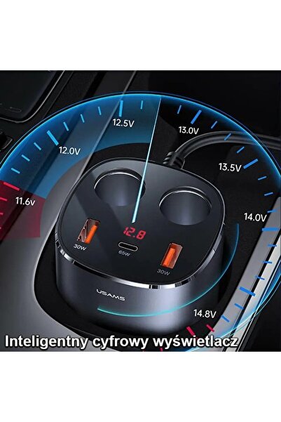 Usams Car Charger Type-C, 2x USB, 245W, I61, Silicone, Grey
