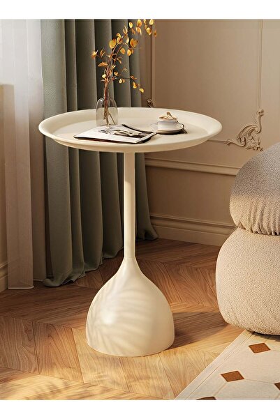 Taimi طاولة قهوة معدنية بتصميم عصري - طاولة جانبية للأريكة، مقاومة للماء والصدأ - 60×40 سم - أبيض كريمي