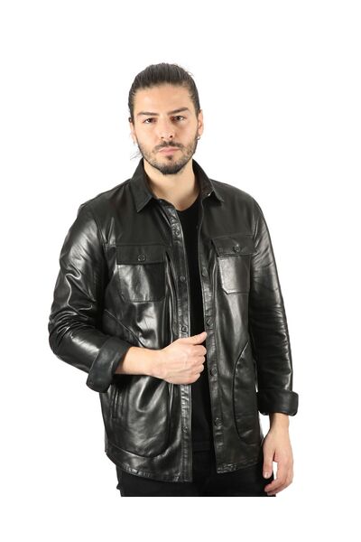 vivamood Alvaro Erkek Kuzu Deri Gömlek-5xl