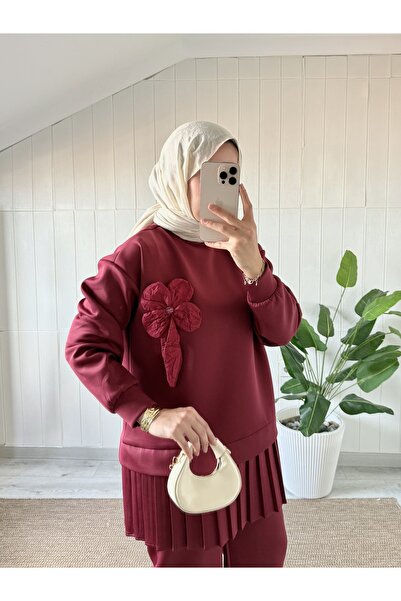 Mira İpek Premium Fabric Pleated Scuba Double Hijab Set with Shawl Gift