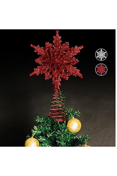 Issa stea decorativ pentru brad de Crăciun, 15 cm, model cu sclipici, roșu și...