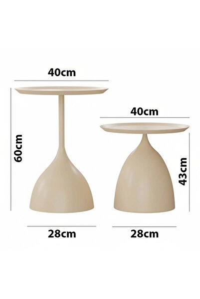 Taimi طقم من طاولتي قهوة معدنيتين بتصميم عصري، مقاومة للماء والصدأ، مقاس 60×40 سم / 43×40 سم - أبيض كريمي