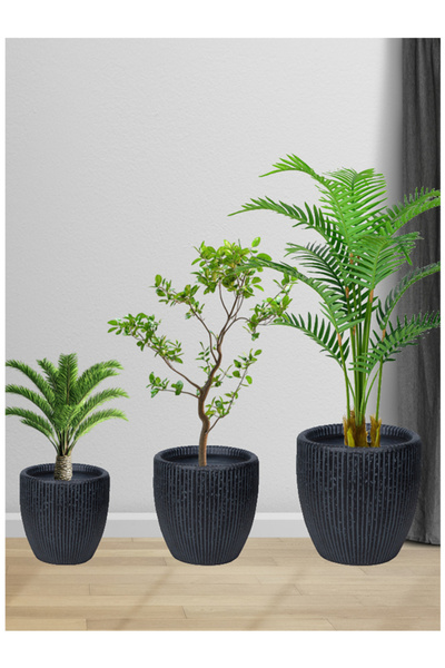 DRAMA HOME طقم 3 أحواض دائرية للنباتات من الفيبر – لون أنيق، تصميم عصري لتنسي...