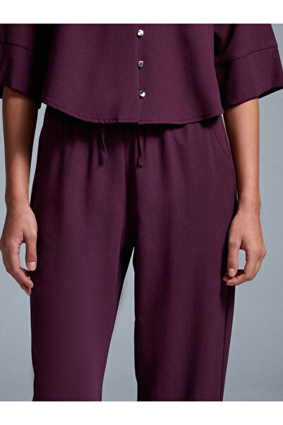 Dilvin 72195 Elastic Waist Casual Trousers-Burgundy