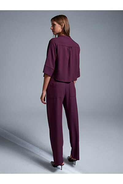 Dilvin 72195 Elastic Waist Casual Trousers-Burgundy