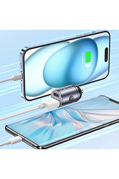 Usams USB Type-C Fast Charging 30W Car Charger I62 (Aluminum, Tarnish)