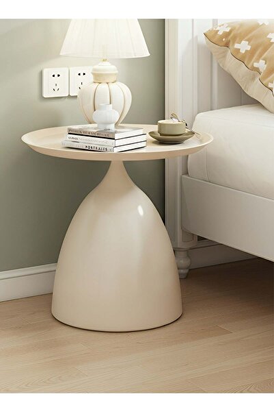 Taimi Modern Design Metal Coffee Table - Sofa Side Table, Waterproof and Rustproof -43x40 cm -Cream White