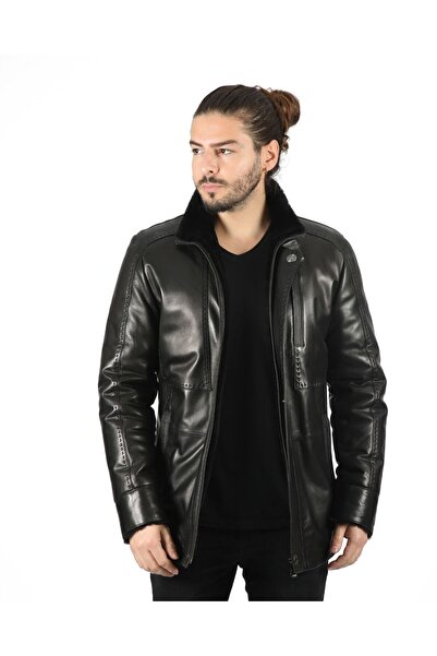 vivamood Ruben Erkek Yün İçlikli Jumbo Baskılı Kuzu Deri Kaban-L