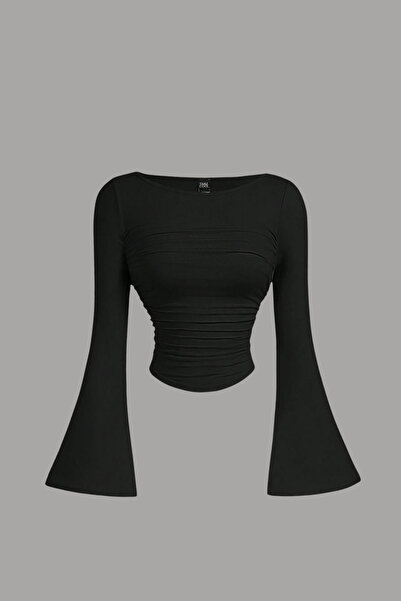 COOL TARZ Women's Lycra Draped Long Spanish Sleeve Crop Blouse