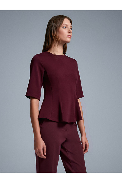 Dilvin 32077 Peplum Top-Burgundy