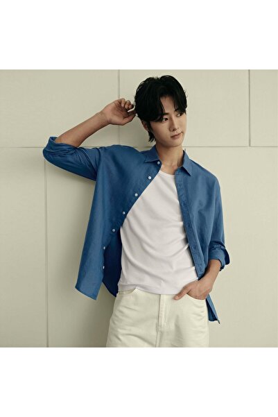 Giordano Men’s Regular Fit Linen-Cotton Poplin Long Sleeve Shirt | Korea Collection