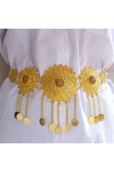 FerizZ Altın Kaplama İmitasyon Çiçek Desenli Urfa Akıtma Kemer KMR-121