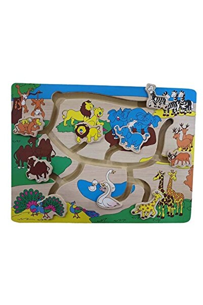 ALİBEİBEİ Wooden maze puzzle - Wild animals, 9 pieces