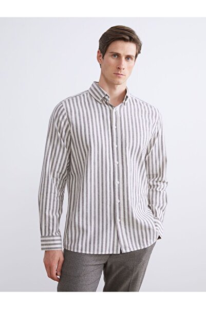 LC Waikiki Ανδρικό πουκάμισο SOUTHBLUE Regular Fit με ριγέ λινό εφέ