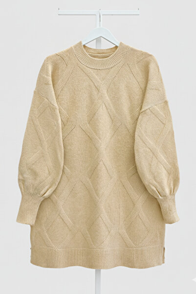 FERHEL Baklava Wick Pattern Soft Yarn Knitwear Tunic Sweater