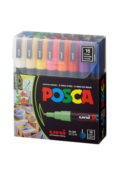 POSCA Set of 16 Markers, PC-3M, Paint Marker, Fine Tip, Multicolor