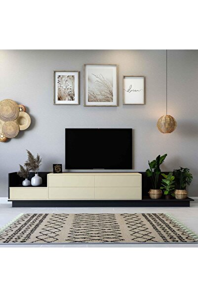 Stylish Home Luxury beige and black 3-piece TV table, model TV65