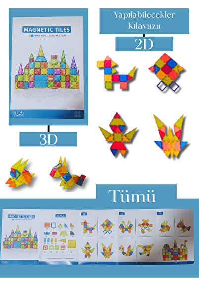 Boratila Toys Magnetic Building Blocks – Colorful 3D 75-Piece Magnetic Blocks Playset for Kids