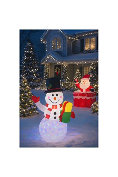 OEM Decorațiune de Crăciun cu LED-uri, om de zăpadă gonflabil, 1,5 m, interior/exterior, ventilator integrat, multicolor