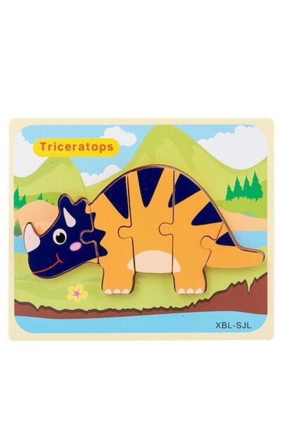 ALİBEİBEİ Puzzle din lemn cu dinozaur Triceratops, 5 piese mari