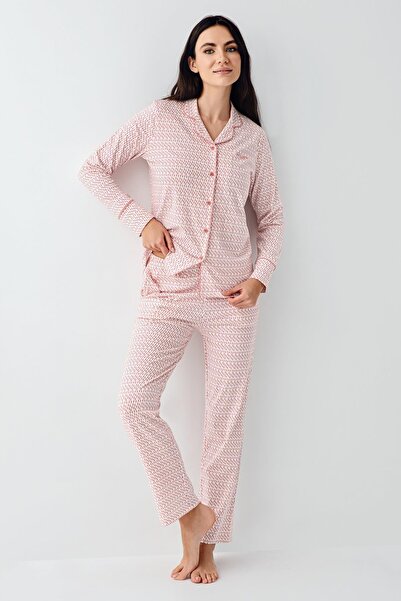 Pierre Cardin Women's Shirt Pajama Set, Retro Pink 50% Cotton 50% Modal Fabric