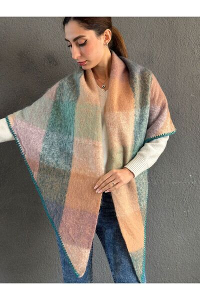Gönülden Tasarım Soft Plaid Triangle Crocheted Women's Shawl 200X85 cm