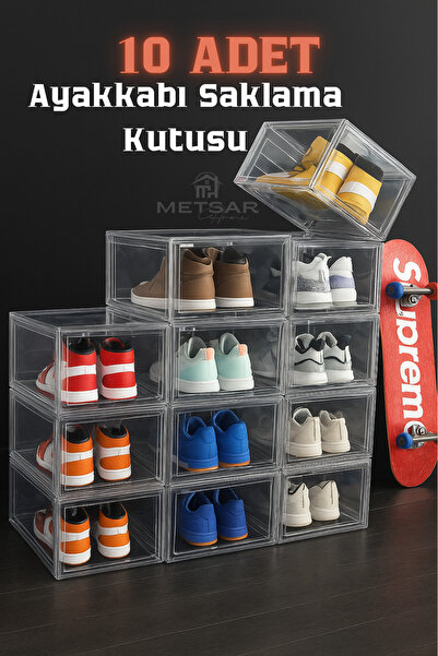 Luxury Shoe Box of 10 – Stackable & Wardrobe Shoe Organizer Storage Box with Lid