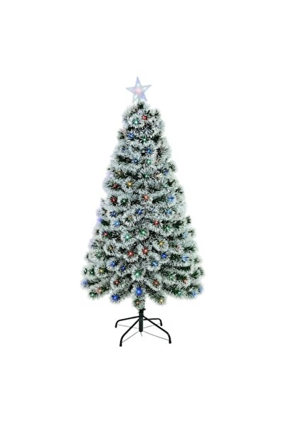 OEM Artificial fiber‑optic Christmas tree, 180 cm, multicolor LED lights, star top, green with white t