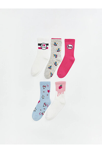 LC Waikiki LCW Kids Екру момичешки чорапи с мотиви, 5 чифта