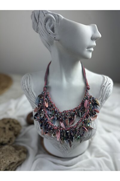 SEDEF TAKI taşlı kabuklu el yapımı bohem kolye