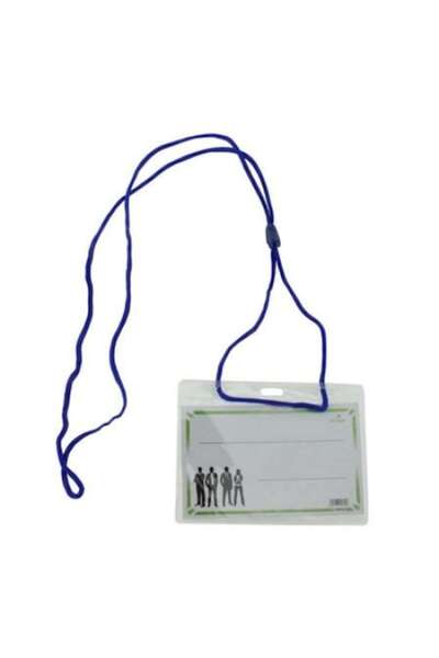 Ecada Plastic horizontal badge holder with blue cord, set of 100