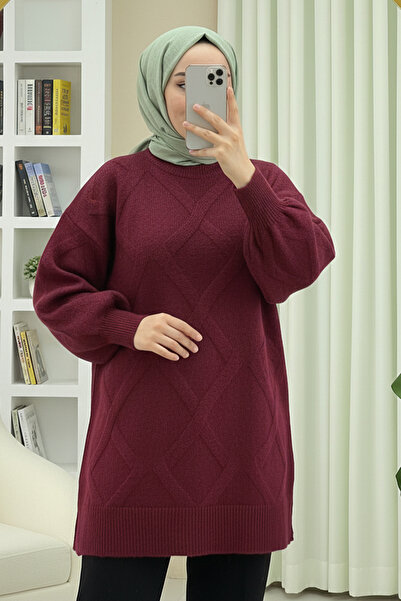 FERHEL Baklava Wick Pattern Soft Yarn Knitwear Tunic Sweater