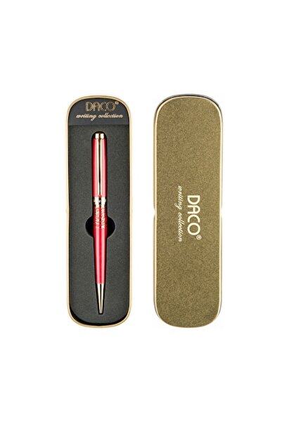 Daco Set stilouri metalice cu husă, corp roșu, imprimeu folcloric „Trandafirul Moldovei”