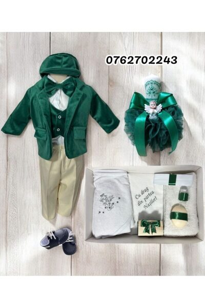 Botez Set baietel Vlad – verde (catifea)