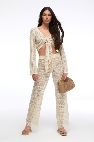 By Mare Style Geometric Pattern Organic Cotton Beige Color Beach Pants