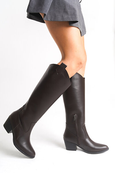 Bak Store Bitter Chocolate Brown Zippered Flat Long Western Cowboy Women's Boots