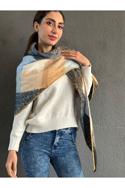 Gönülden Tasarım Soft Plaid Triangle Crocheted Women's Shawl 200X85 cm