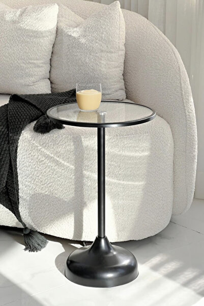 Living Glass serving table with black steel base 52 x 35 cm