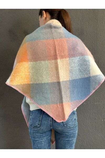 Gönülden Tasarım Soft Plaid Triangle Crocheted Women's Shawl 200X85 cm