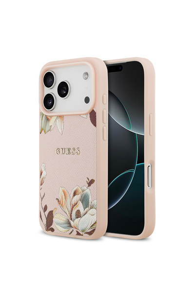 Guess iPhone 17 Pro Uyumlu Kılıf Lisanslı M-safeli Taneli Çiçek Tasarımlı Met...