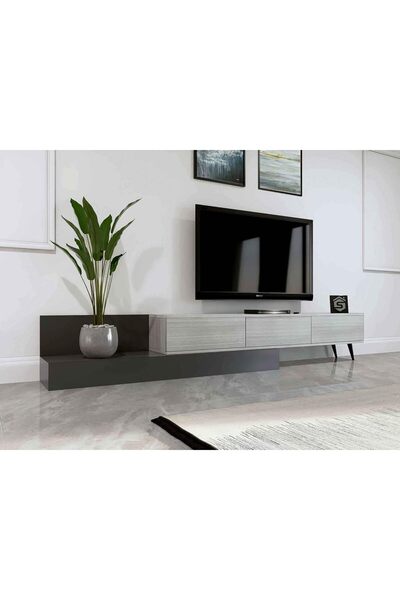 Stylish Home خزانة تلفزيون باللونين الرمادي والأبيض لتلفزيون مقاس 55 بوصة، باللونين الأبيض والرمادي