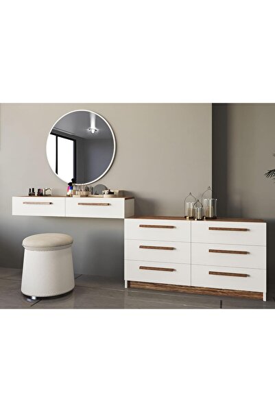 Stylish Home تسريحة غرفة نوم مودرن كبيرة ابيض وبني - TS03